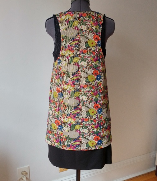 Gold metallic stripe and floral shift dress, XS - Picture 2 of 6